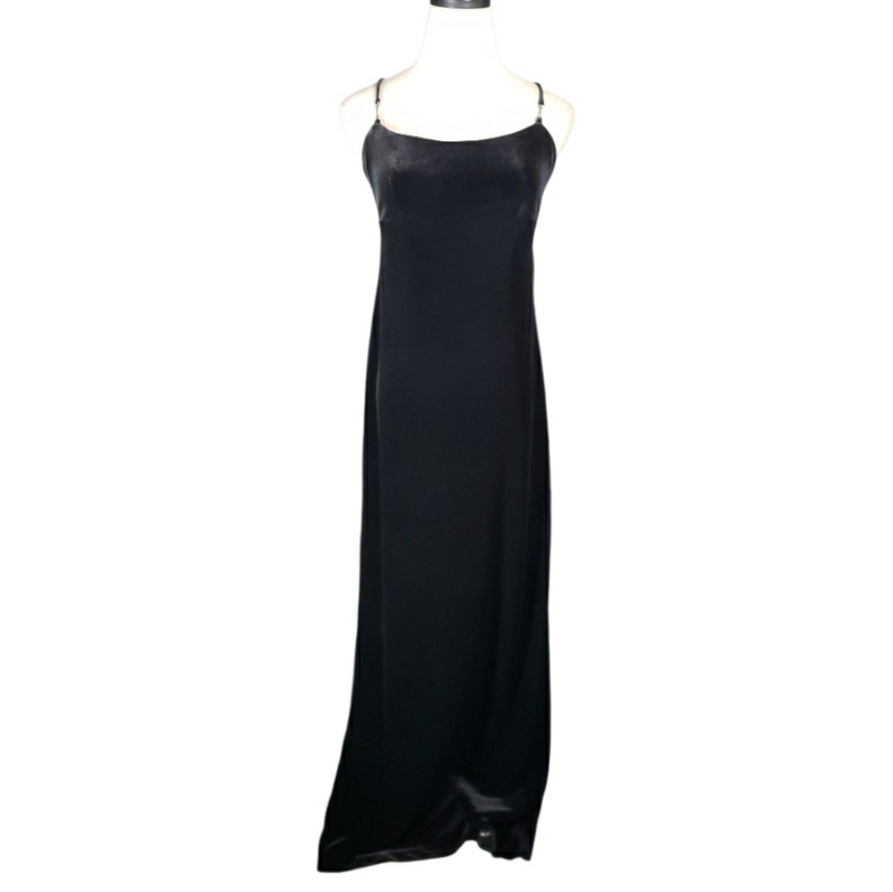 Vintage Velvet 90's Maxi Dress Y2K Stretchy Rheinstone Strap Hardware Vamp Goth